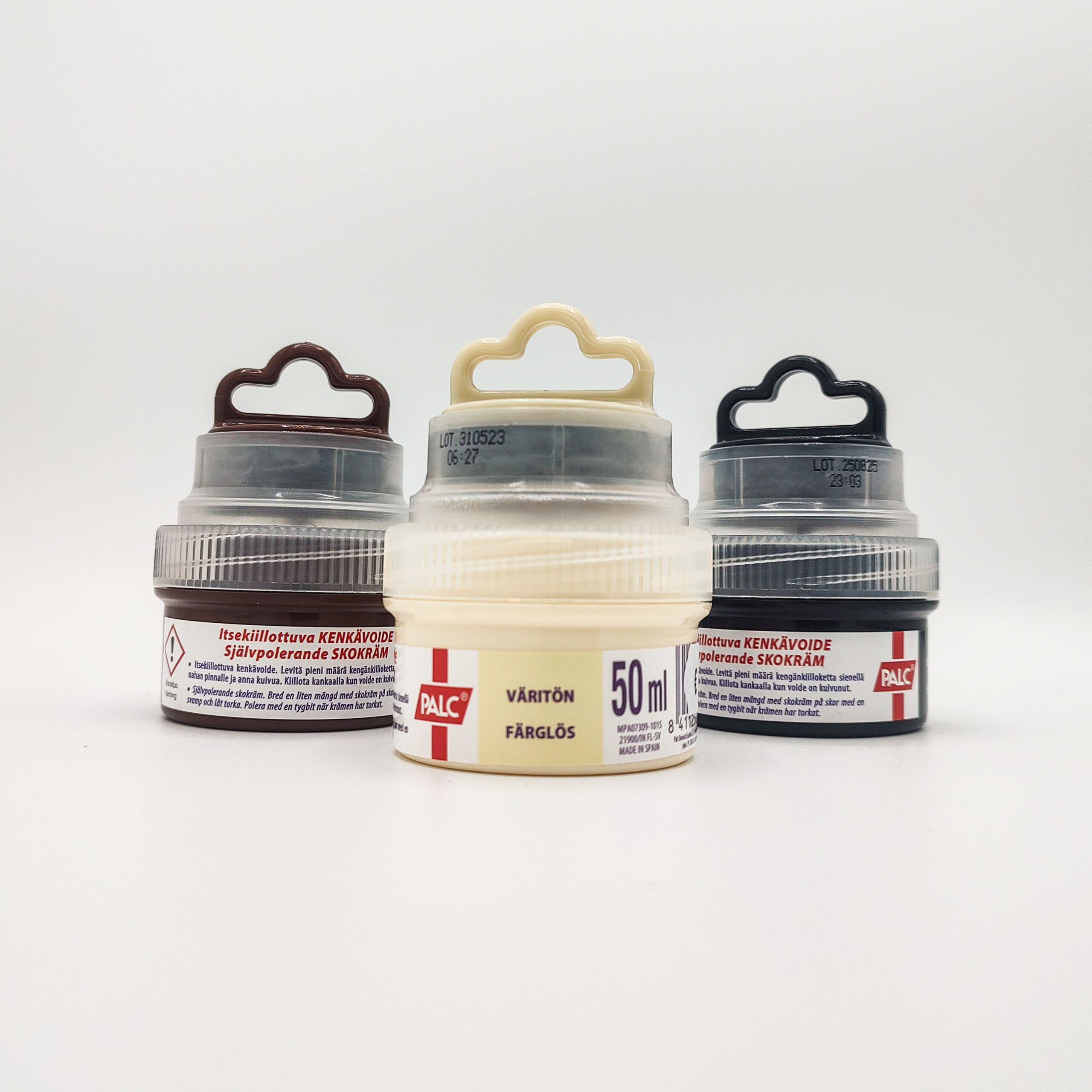 Palc kenkävoide, väritön. Kenkien ja nahan hoitoon tarkoitettu kenkävoide on helppo käyttää ja se lisää nahan käyttöikää.