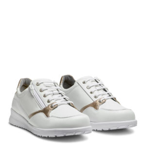 Naisten valkoinen tennari kultaisilla yksityiskohdilla