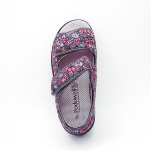 Podowell Arras Violine sisäkenkä-4 Podowell Arras Violine leveälestinen sisäkenkä violetti kukkakuosinen, tarrakiinnistys, kuva ylhäältä