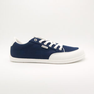 Be Lenka Rebound paljasjalkakenkä, tennarimallinen ja ulkonäöltään retrohenkinen tennari, sininen kangaspäällinen valkoinen reunus ja pohja. Nauhakengät. kuva sivusta, paljasjalkakengät lappeenranta