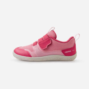 Reimatec tepastelu paljasjalkakengät Sunset pink, kuvattuna sivusta, jossa on reimatec logo